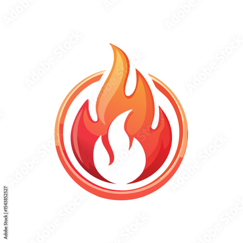 Illustration of a Fiery Emblem with Bright Flames in a Circle on Black Background