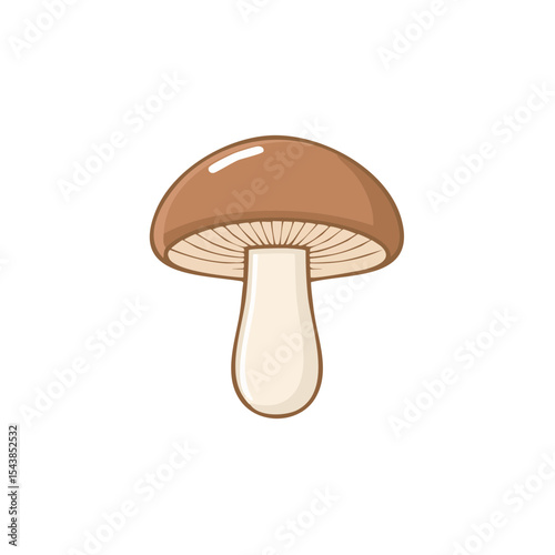 Illustration of a single brown mushroom with gills fungus isolated on black background for design elements and nutrition related concepts
