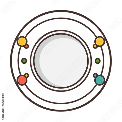 Stylized White Plate with Colored Circles Abstract Dinnerware Design Illustration