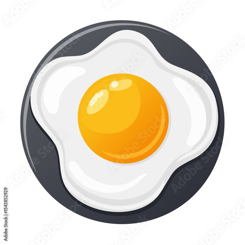 Single fried egg illustration with runny yolk, cooked breakfast food on a gray plate for recipe or menu vector art design