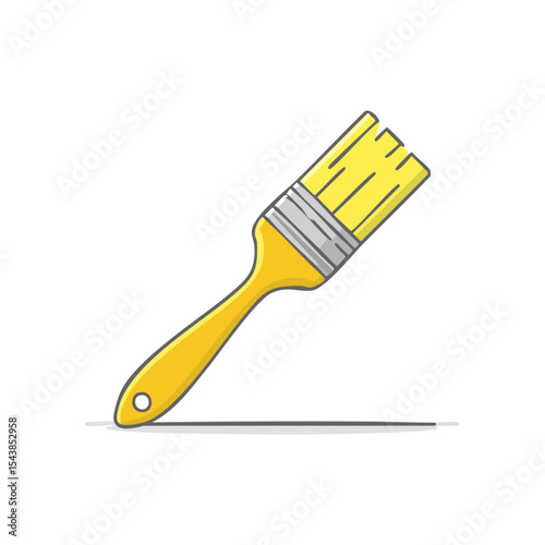 Yellow paint brush with gray bristles painting on a black background DIY home improvement illustration design