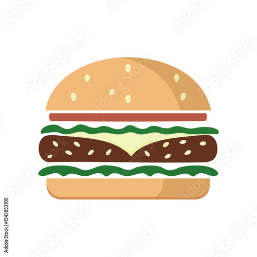 Stylized Hamburger with Bun Lettuce Tomato Cheese and Meat Patty on Dark Background