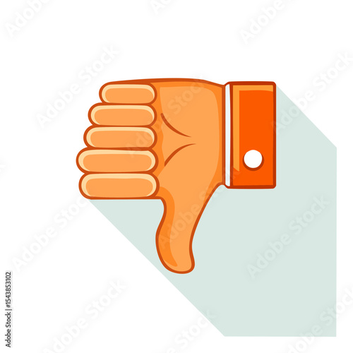 Cartoon hand gesture shows thumbs down symbol suggesting disapproval or dislike icon illustration flat design for feedback or rejection