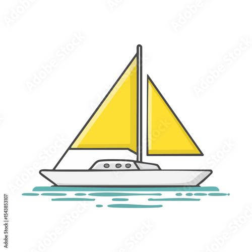 Minimalist sailboat illustration with bright yellow sails gliding on calm blue waters against a black background offering summer vibes