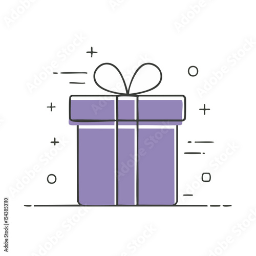 Stylized Illustration of a Gift Box with Ribbon on Black Background Celebration Present Birthday Holiday Surprise