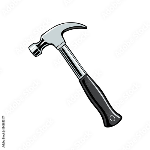 Illustration of a hammer with a black handle and a silver head on a black background