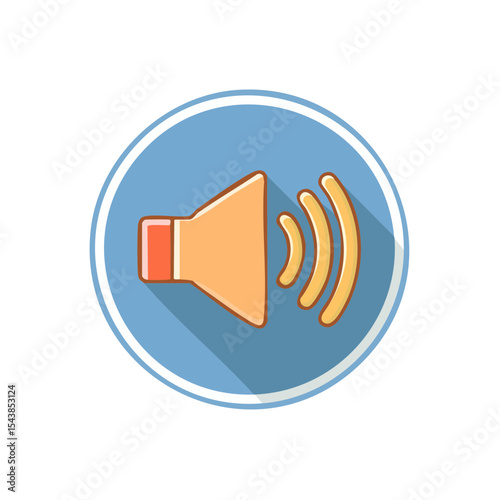 Sound Volume Icon Loudspeaker and Waves in a Blue Circle Broadcasting Sounding Audio Signal