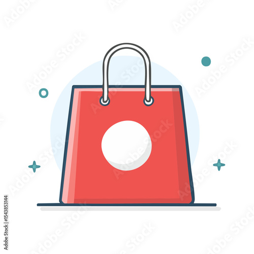 Red shopping bag vector illustration with circle in center icon retail commerce purchase and sale promotion gift or takeaway product