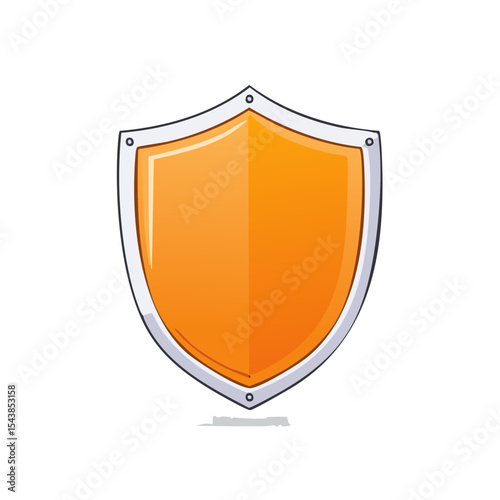 Protective orange shield illustration isolated on black backdrop symbolizes security and defense with a metallic border enhancing its sturdy form