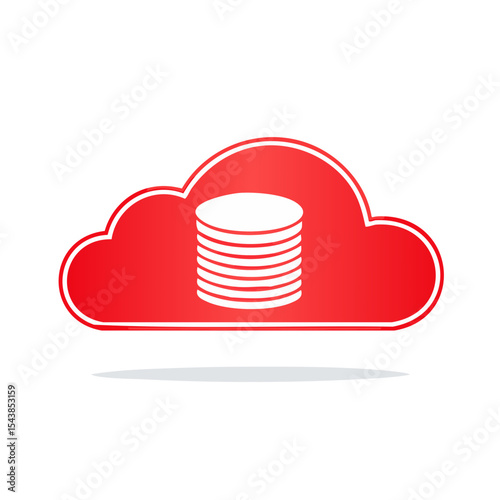 Abstract Red Cloud with Database Cylinder Shape for Cloud Computing Concept Icon