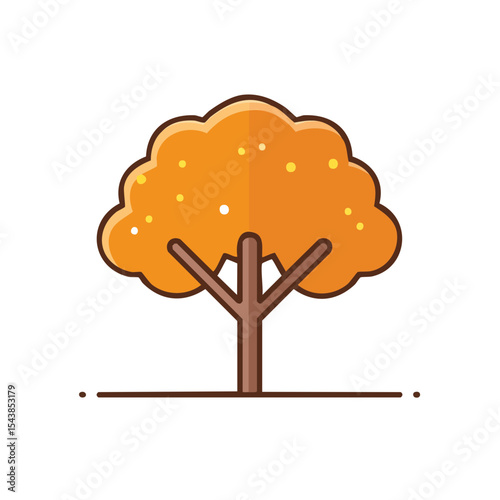 Stylized autumn tree with golden leaves and a brown trunk in a minimalist design against a black background for seasonal illustration and decoration