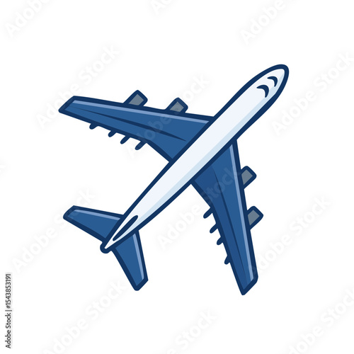 Blue and White Cartoon Airplane Flying in Dark Sky Modern Air Transportation