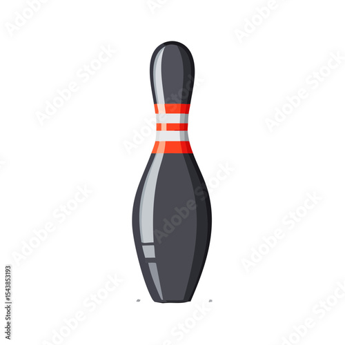 Isolated bowling pin with red stripes on black background, vector illustration, sports equipment, recreation