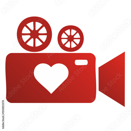 Red vintage camera with heart, filmmaking love, movie studio equipment, production design