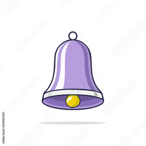 Purple cartoon bell icon for notifications alerts and reminders for mobile app or web design