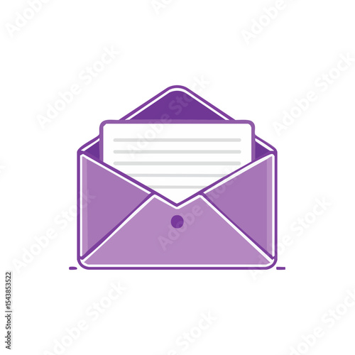 Open envelope with letter inside simple flat illustration isolated on black communication design concept for email newsletters and business correspondence