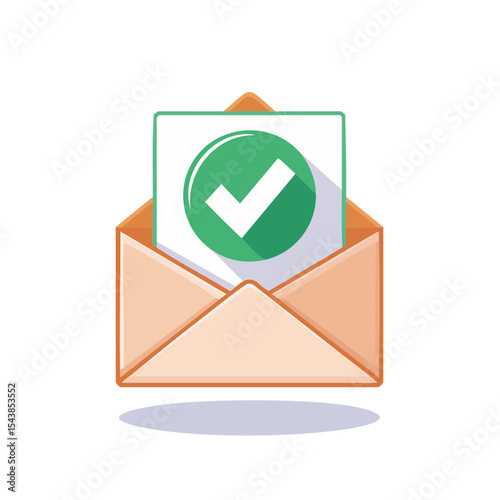 Open Envelope with Green Check Mark Paper Sheet Submission Received Concept