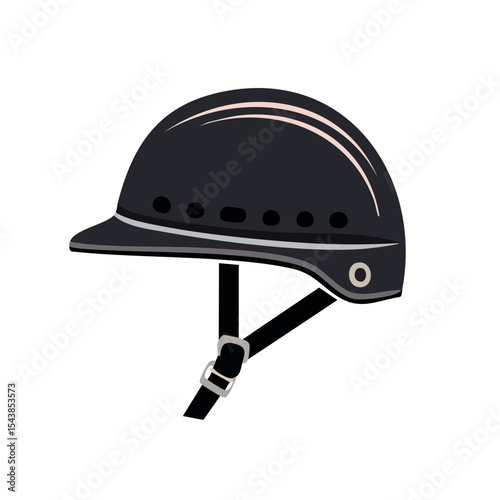 Protective equestrian riding helmet for horseback riding, black and silver safety gear on black background