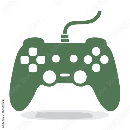 Green gamepad controller illustration with a shadow on a black background, gaming and console concept