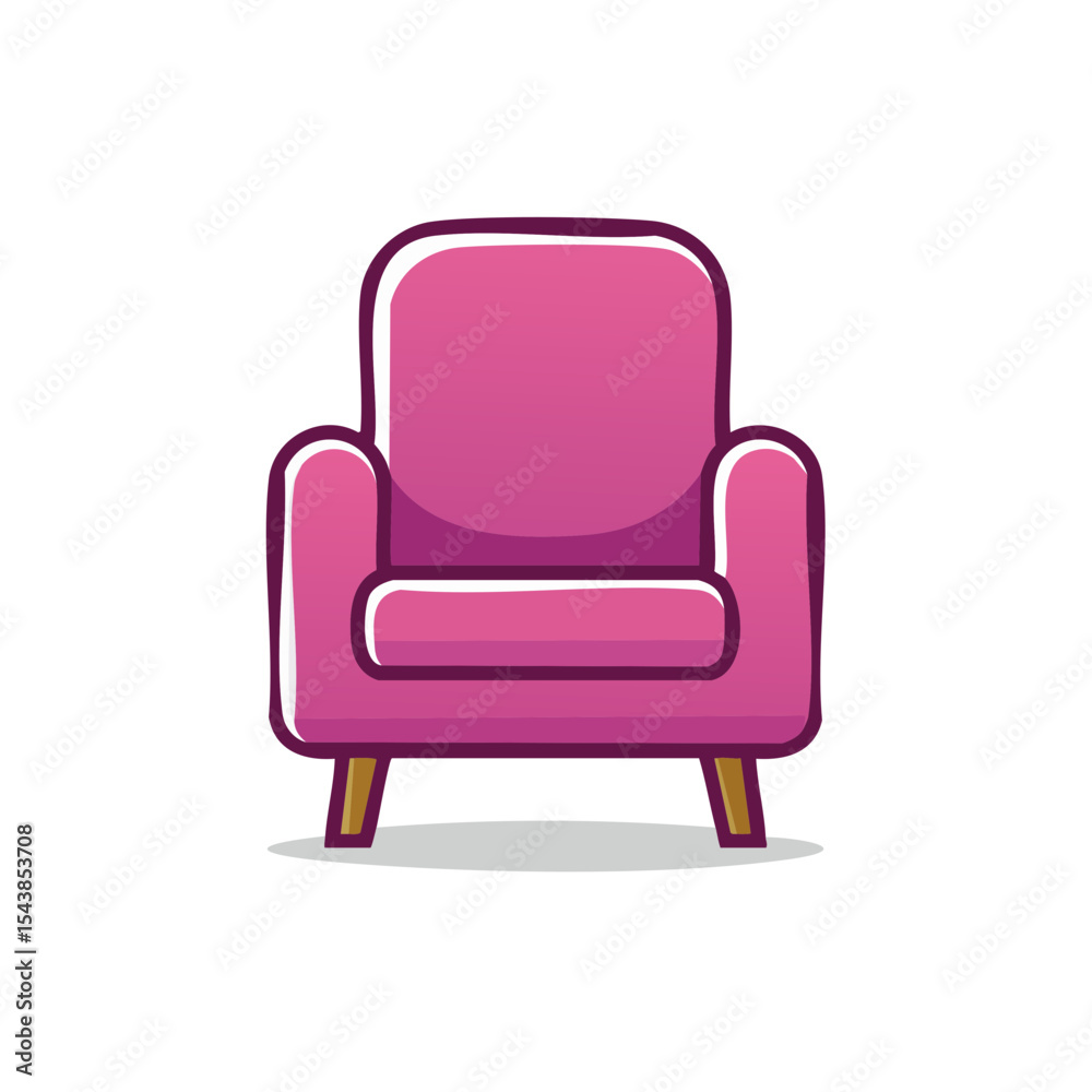 Fototapeta premium Cartoon illustration of a pink chair with wooden legs on a black background