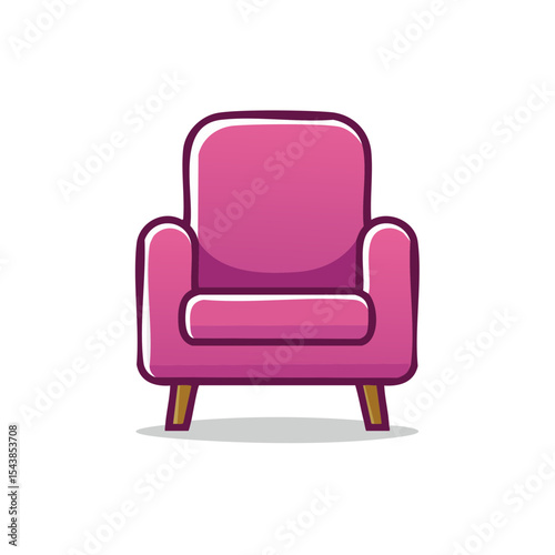 Cartoon illustration of a pink chair with wooden legs on a black background