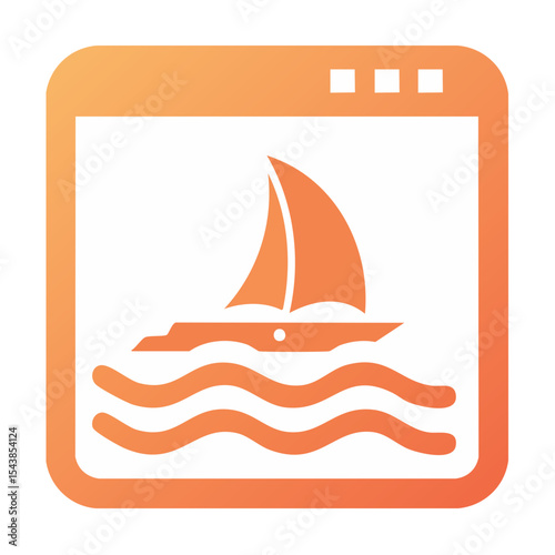 Sailing Boat icon in web browser window with orange color scheme gradient for design applications