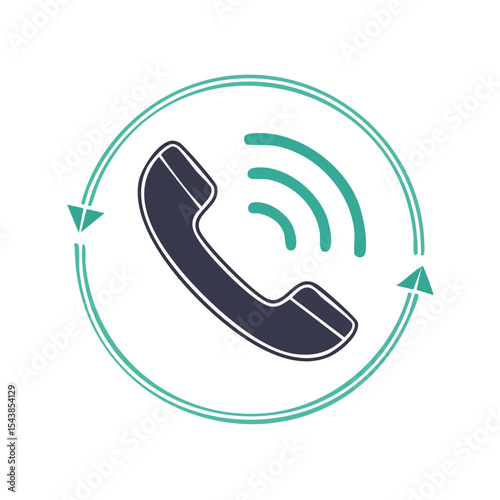 Telephone Receiver Icon with Ringing Signal in Circular Arrow Design Communication