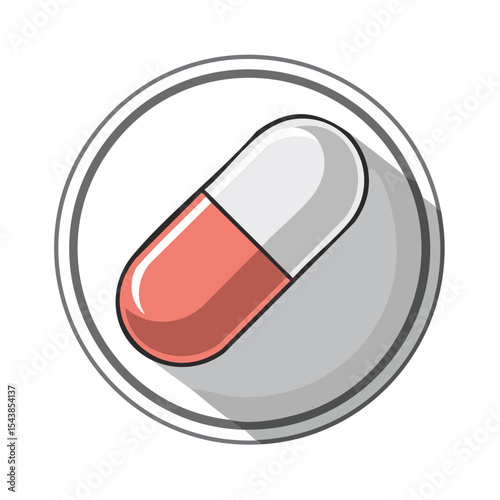 Medicine Capsule on White Circle Pill Medication Treatment Symbol Healthcare Design
