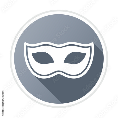 White masquerade mask icon symbol inside grey circle with shadow vector graphic party disguise carnival mystery concept