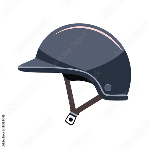Illustrated Protective Riding Helmet with Visor and Chin Strap on Black Background