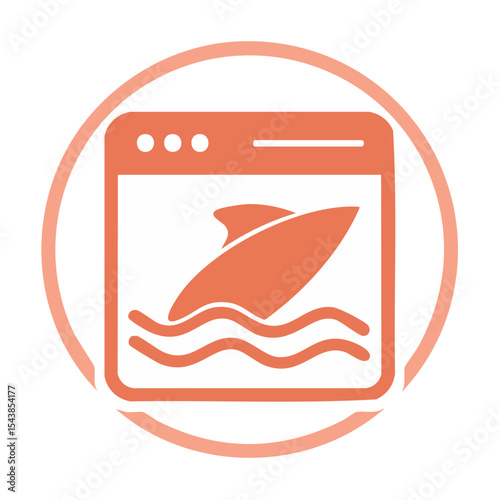 Boat Icon in Web Browser Window with Circle Frame for Travel App Concept