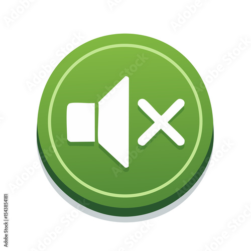 Mute Sound Green Round Icon Button Silence Mode for Applications and Interface Design