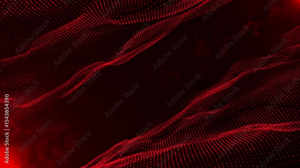 Red digital particle flow abstract background with futuristic technology concepts