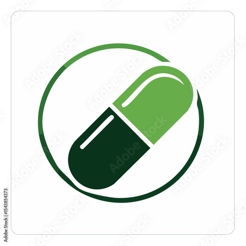 Green Capsule Pill in Circle Medicine Icon Medication Treatment Wellness Healthcare