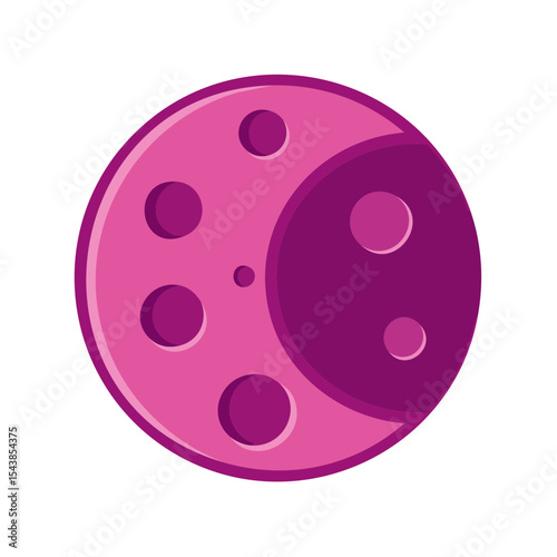 Pink Cartoon Planet with Purple Cratered Hemisphere on Black Background