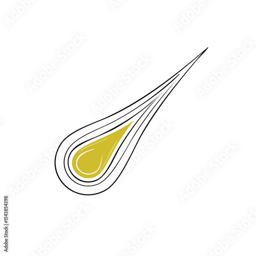Stylized Comet Illustration with Gold Center on Dark Background, White Trails