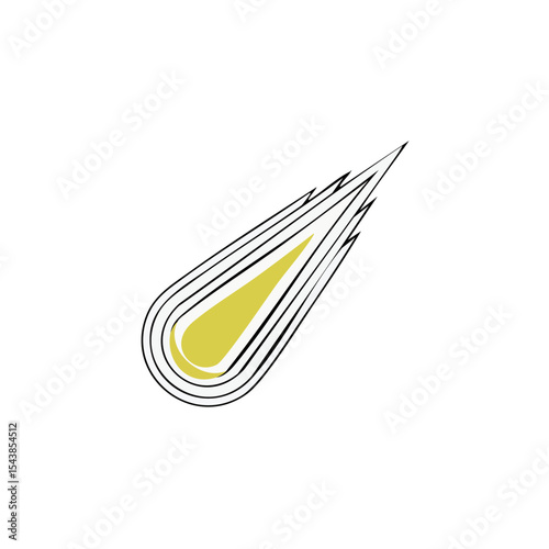 Stylized Shooting Star Comet Isolated on Black Background, Fast Space Debris