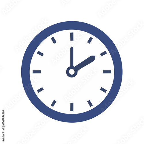 Clock face illustration showing time, blue border, indicates two o'clock, white center, on a black background