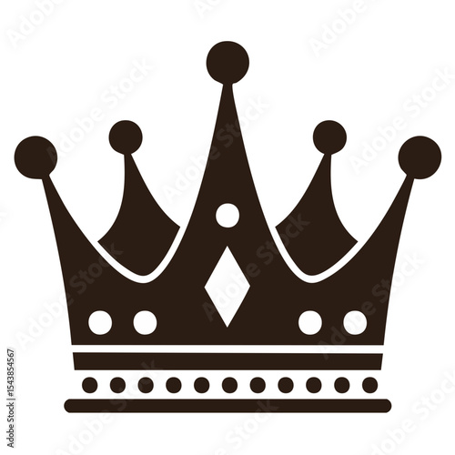 Royal brown crown illustration with white gems isolated on black background