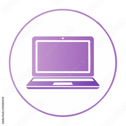 Laptop Icon with a Purple Gradient Inside a White Circle Shape for Technology Concepts