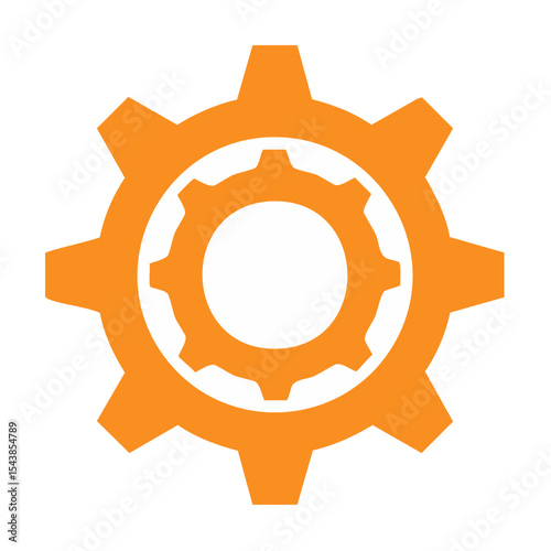 Orange gear mechanism and cog wheels illustration on a black background for design or technology projects, maintenance concept