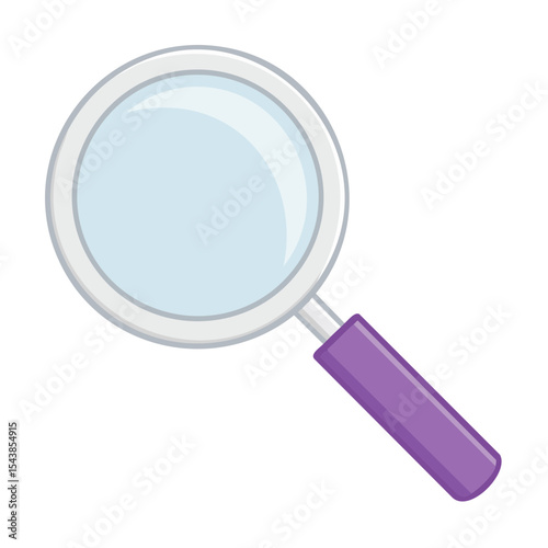 Magnifying glass illustration with white frame and purple handle on black background