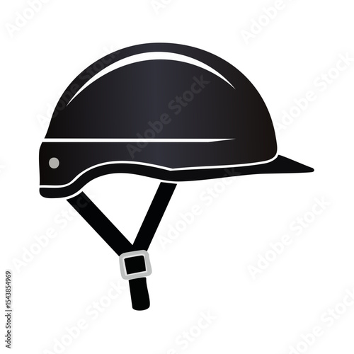 Black helmet with white stripe for sport activities safety, head protection gear, isolated on black backdrop