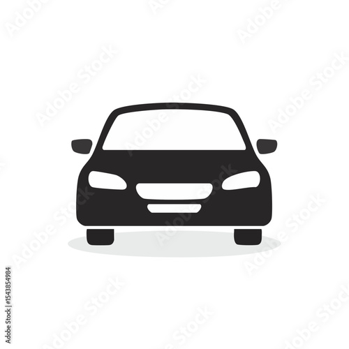 Illustration of a dark car facing the front with light detail, isolated on a black background.