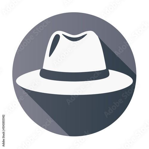 Classic Fedora Hat Illustration in White a Vintage Style Icon with Shadow Design Element
