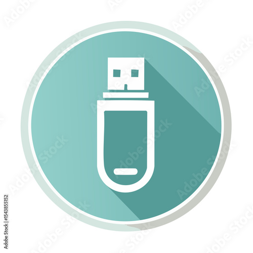 Illustration of a White USB Flash Drive on Blue Circle with Shadow for Storage, Memory, and Digital Transfer