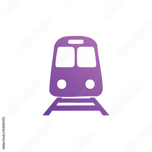 Simple subway icon illustration in purple gradient color with railway track on black background for transportation concept