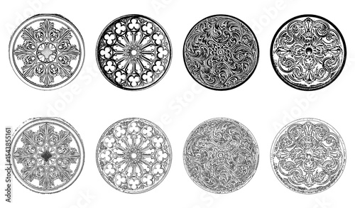 Vintage Rosette Ornament Set – Circular Decorative Carvings Collection