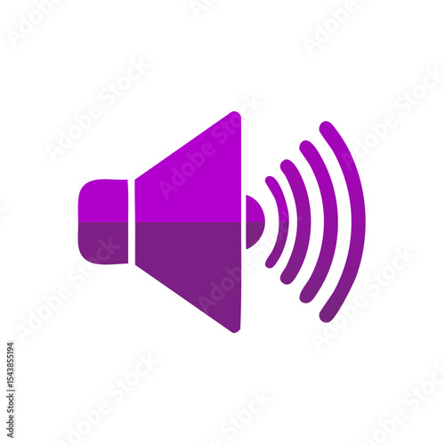 Purple speaker icon with sound waves, loud volume sign on black background