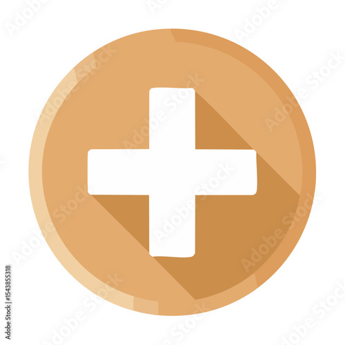 Plus Sign Icon on Circle with Shadow - Addition, Medical, Mathematics Symbol
